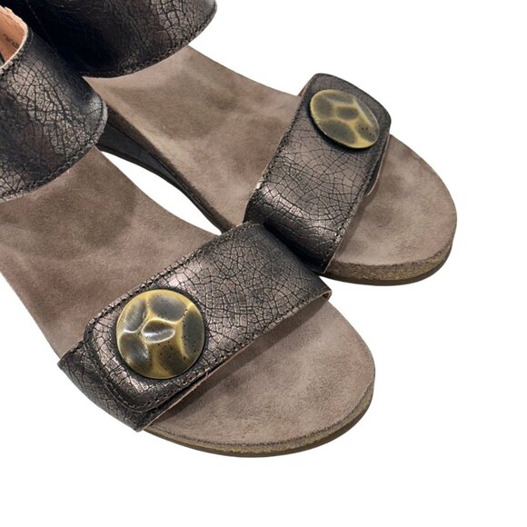 Taos Brown metallic Crackle Leather Adjustable Strap Women Wedge Sandals Size 40 - Picture 10 of 15
